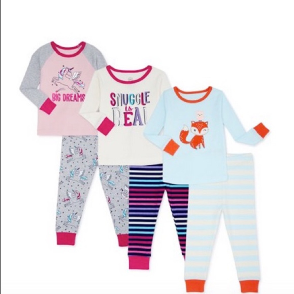 NWT 12m unicorns rainbows owl fox 6 pc pajamas lot